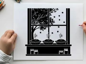 Silhouette of candles on a windowsill at night preview picture
