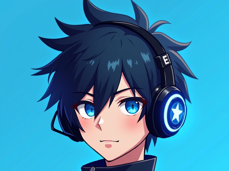 Anime-style gamer character with spiky black hair
