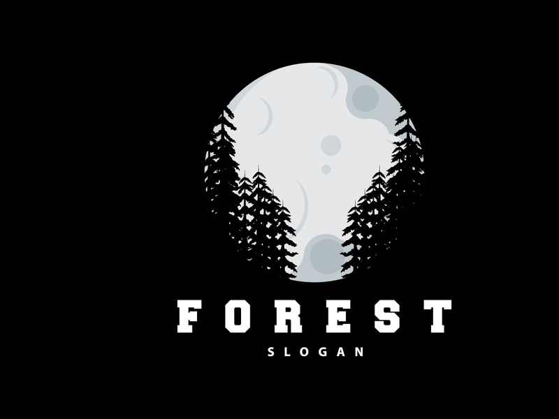 Forest Logo, Vector Forest Wood With Pine Trees Design