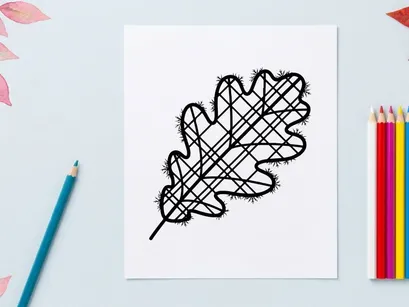 Nahaufnahme einer detaillierten Eichenblatt-Illustration. Künstlerische botanische Zeichnung für naturthematische Projekte.