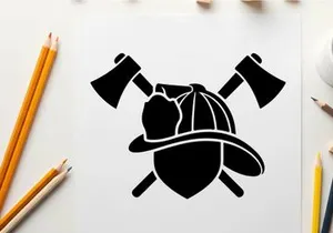 Firefighter silhouette logo with crossed axes and heart