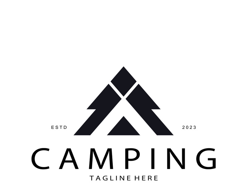 vintage and retro tent logo, camping. With tent, tree and bonfire sign. adventurers, scouts, climbers, camping equipment center