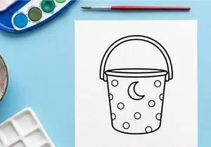 Halloween trick or treat bucket. Black and white line art of a candy pail for kids.
