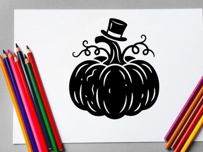 Stylized Halloween Pumpkin with Top Hat Illustration for Fall Decor