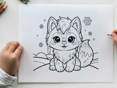 Cute white kitten with flowers vector illustration
