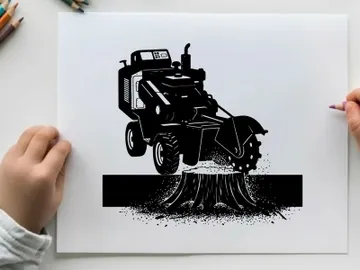 Silhouette of a tractor with a brush cutter attachment in action preview picture