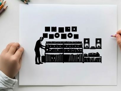 Silhouette of a man in a music studio with silhouette