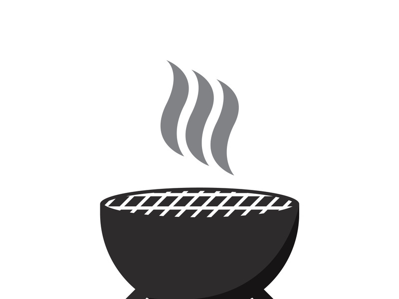 BBQ grill simple and symbol icon with smoke or steam logo vector illustration