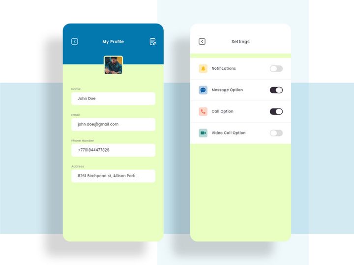 My profile and Settings screens concept