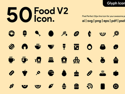 50 Food Glyph Icon