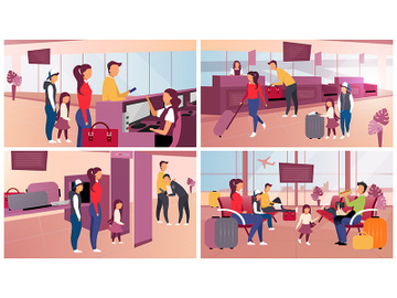 Airport check in flat vector illustrations set preview picture