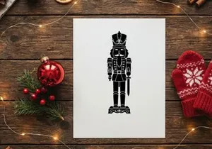 Silhouet hitam prajurit nutcracker Natal terisolasi pada latar belakang putih.