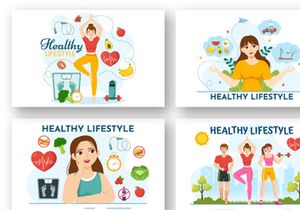 14 Healthy Lifestyle Vector Illustration