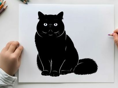 Black cat silhouette with glowing eyes and furry texture