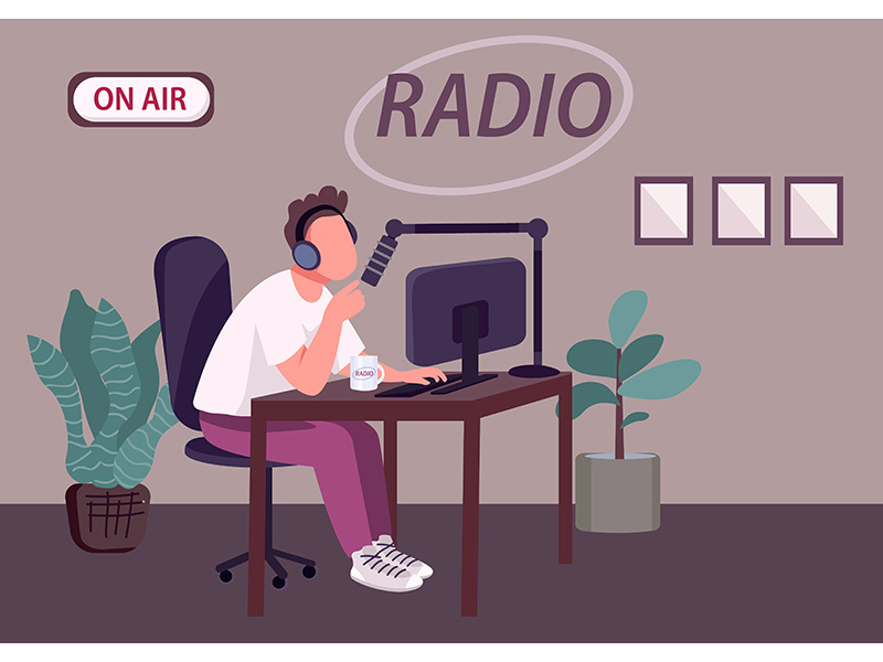 Radio podcast show flat color vector illustration