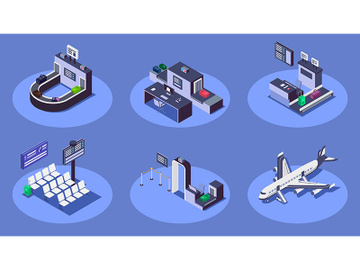 Airport isometric color vector illustrations set preview picture