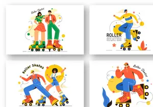 10 Riding Roller Skates Illustration