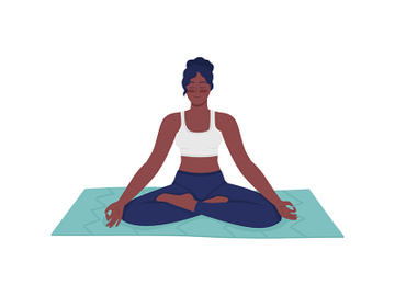 Happy woman meditating flat color vector detailed character preview picture