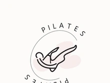 Abstract Pilates Logo, Yoga identity body balance vector monoline Design Template. wellness lifestyle