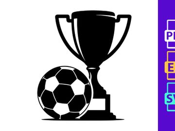 Soccer trophy and ball silhouette graphic preview picture
