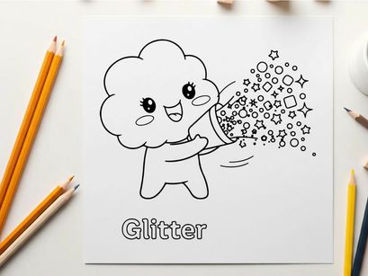 Cute cloud character blowing glitter vector illustration