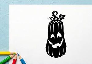 Cute Halloween Jack-o'-lantern with a smiling face and curly stem