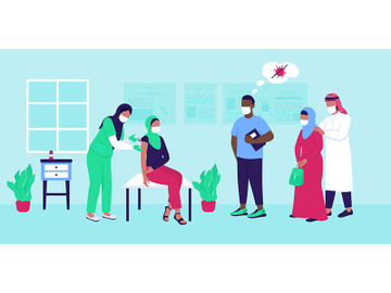 Queue to vaccination flat color vector illustration preview picture