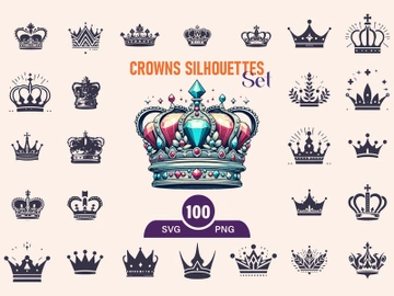 Royal Crown Silhouette, Retro King Crown Icons. preview picture