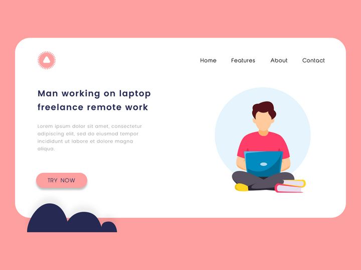 Man working on laptop freelance remote work vector illustration