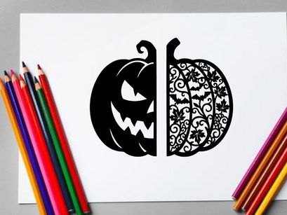Halloween Pumpkin Jack-o'-lantern with Decorative Carving
