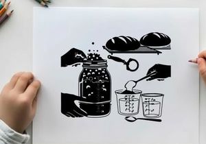 Silhouette of hands preparing yeast for bread making process