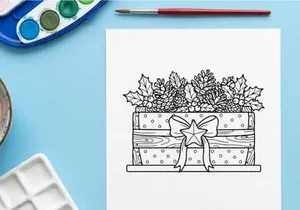 Hand-drawn Christmas nativity scene illustration in cross-shaped niche for festive decor