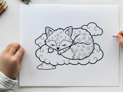 Cute sleeping fox in clouds vector illustration