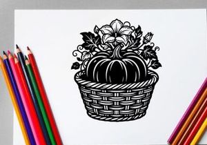Schwarz-weißes floralen Kürbiskorb für Herbst-Deko