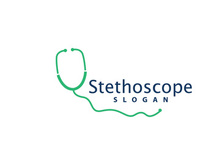 Stethoscope Logo, Simple Line Model Health Care Logo Design