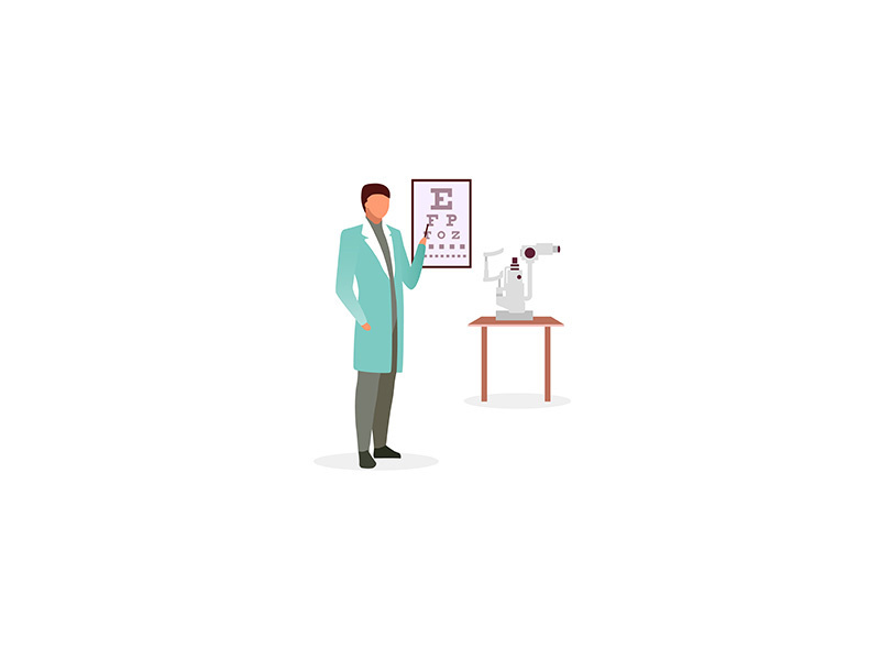 Doctor with snellen eye chart flat vector illustration