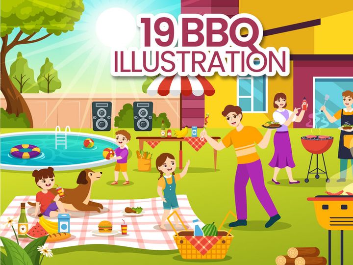 19 Barbecue and Grill Set Vector Illustration