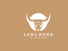 LongHorn Animal Logo Design, Farm Retro Vintage Horn Minimalist Simple Template Illustration