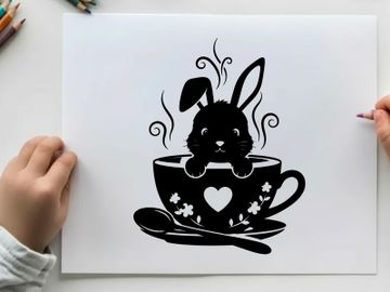 Silhouette of a bunny in a heart teacup silhouette preview picture