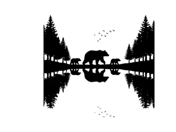 Silhouette of a bear family in a serene forest landscape preview picture