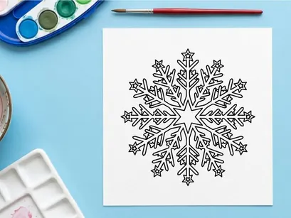 Black and white snowflake icon with star accents for Christmas holiday design elements.