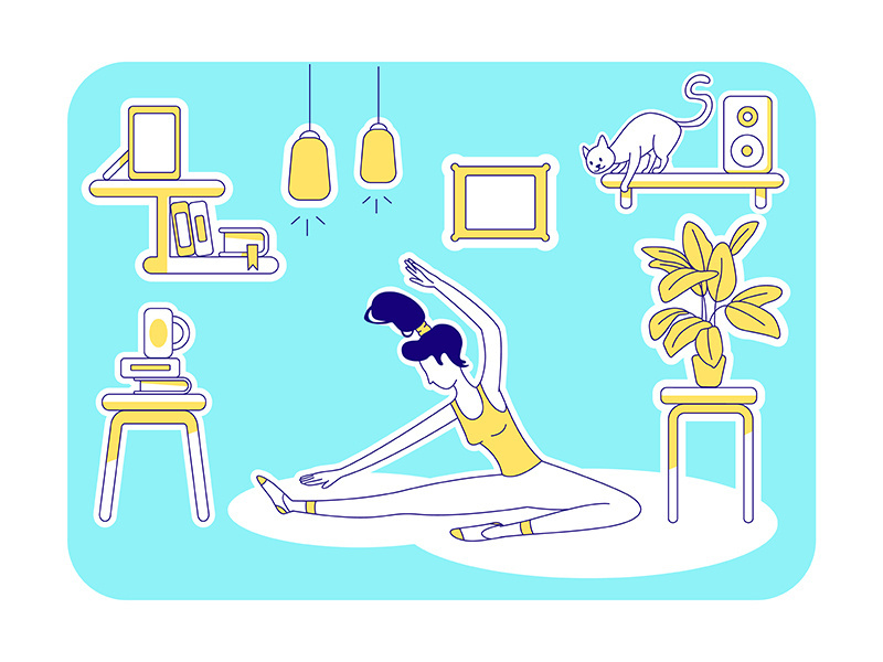 Yoga at home flat silhouette vector illustration