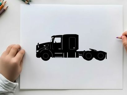 Silhouette of a semi truck without trailer on white background