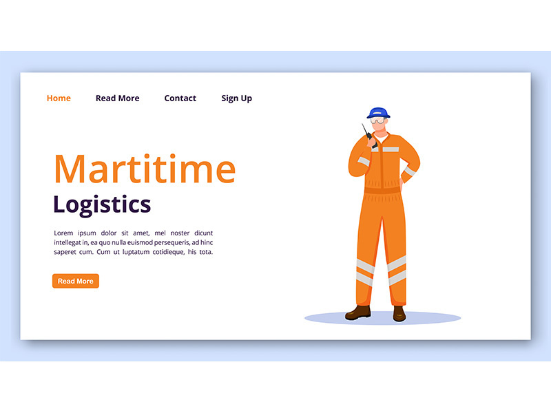 Maritime logistics landing page vector template