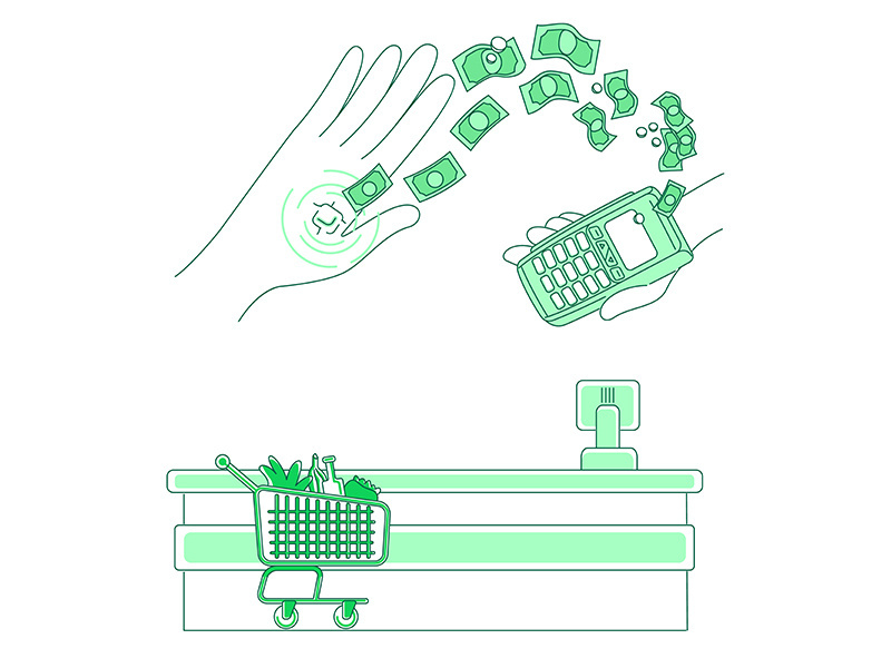 Microchip and payment terminal thin line concept vector illustration