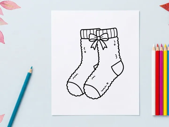 Handgezeichnete Weihnachts-Socke mit Schneeflocke und Schleife für festliche Deko und Geschenke