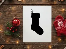Schwarze Weihnachtsstrumpfhose-Silhouette isoliert auf weißem Hintergrund für Weihnachtsdesign.