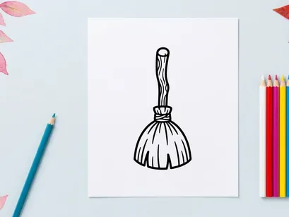 Ikon sapu sihir. Ilustrasi sapu sihir Halloween untuk desain hari raya.