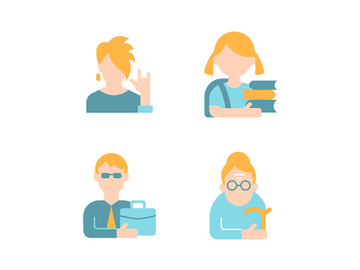 Different age and gender vector flat color icon set preview picture
