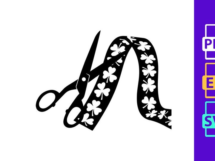 Scissors Cutting Shamrock Ribbon Waving
